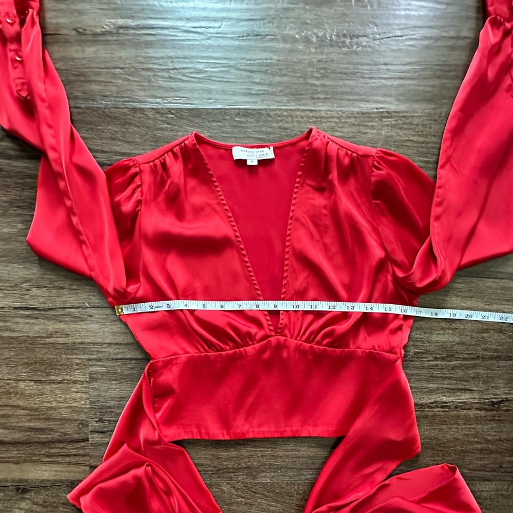Marissa Webb x RTR Tie Waist Satin Top in Red. Size 2 - Picture 11 of 14